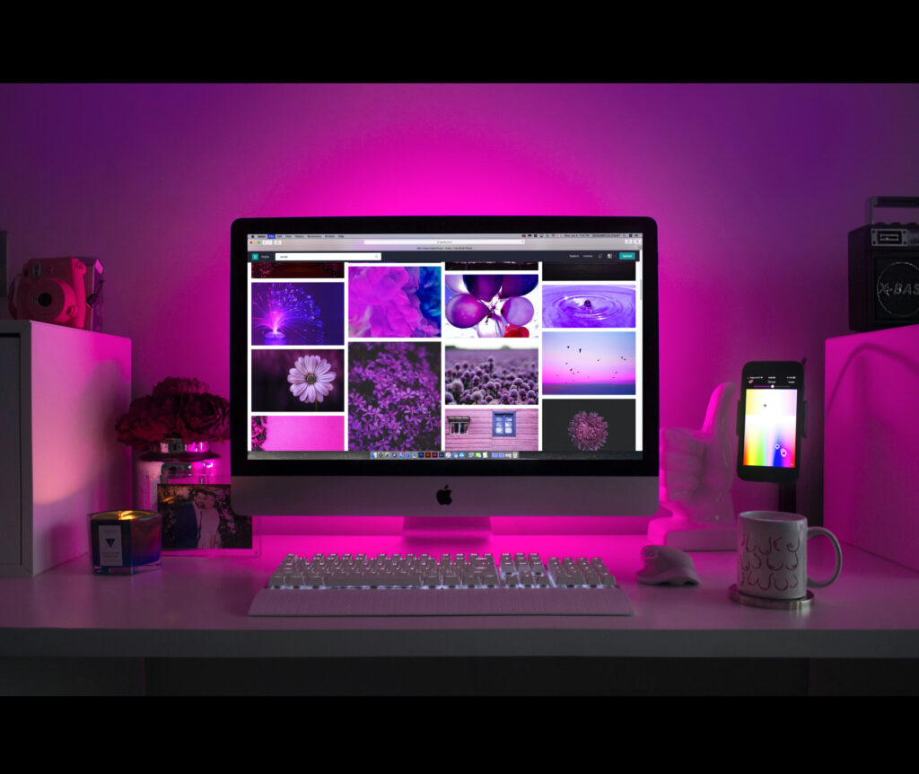 Computer with purple images